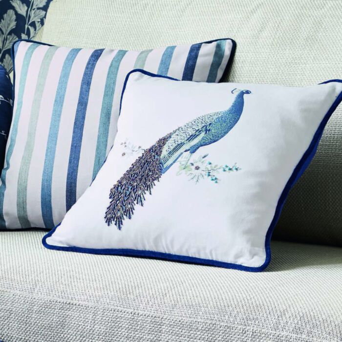 ashley wilde Laura Ashley Peacock Beaded Midnight 40x40cm Feather Cushion