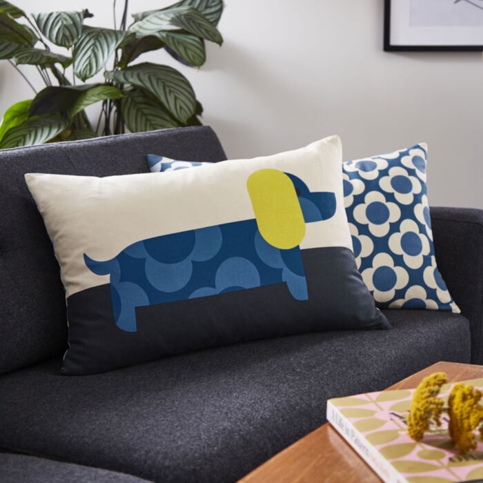 ashley wilde Orla Kiely Dachshund Blue 40x60 Feather Cushion