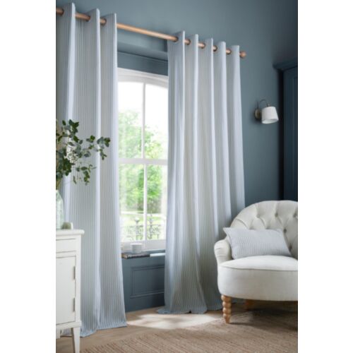Cornish Chenille Stripe Slate Blue Ready Made Curtains