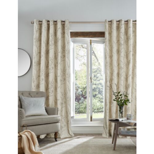 Pussy Willow Offwhite/Dovegrey Eyelet Ready Made Curtains
