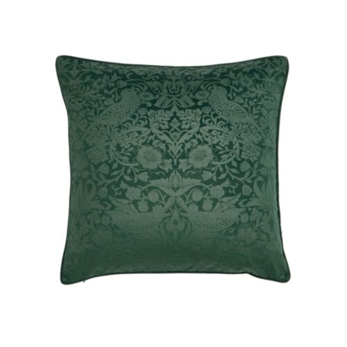 Strawberry Thief Embossed Forest Green Microfibre 50x50cm Cushion