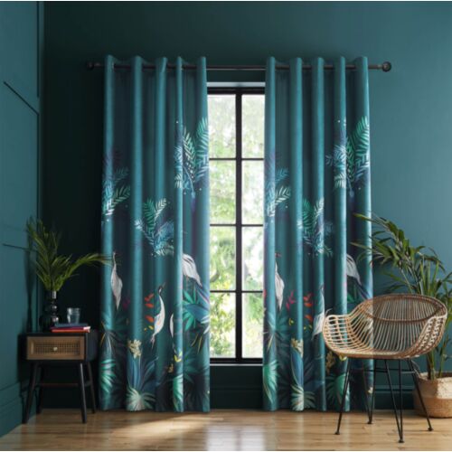 Teal Heron Teal Ready Made Curtains