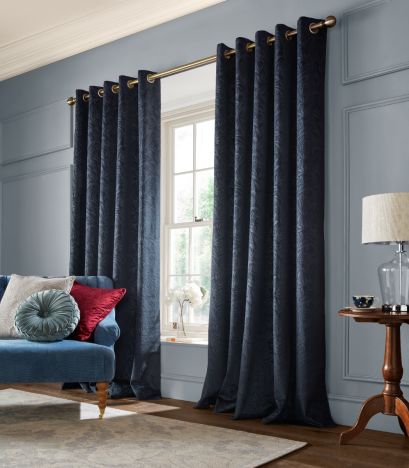 Barley Embossed Midnight Ready Made Curtains