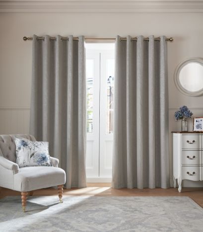 Barley Embossed Steel Grey Ready Made Curtains