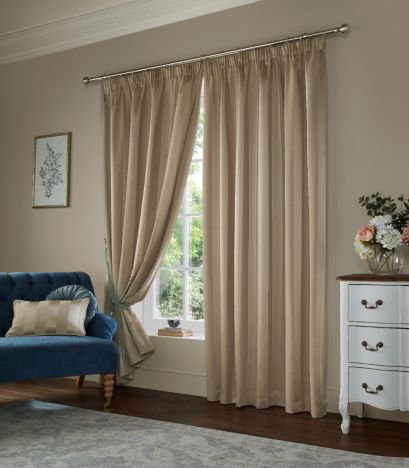 Lille Stripe Truffle Natural Ready Made Curtains