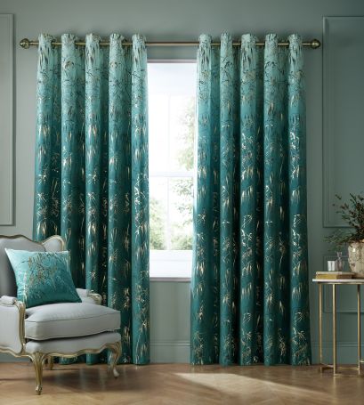 Meadow Grass Teal Ready Made Curtains
