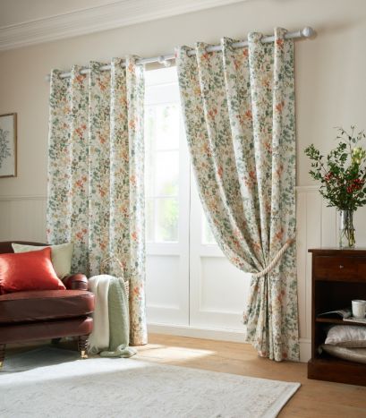 Old Castle Leaves Fern Green Ready Made Curtains