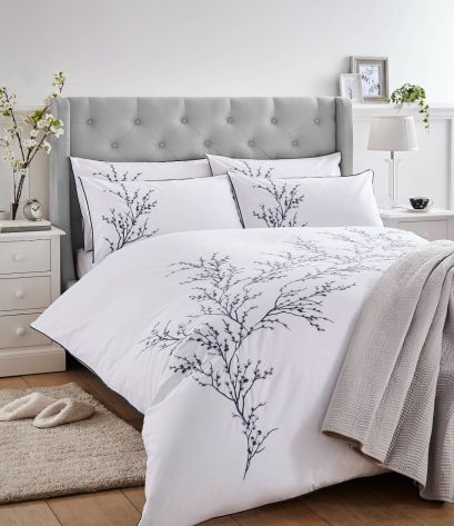 Pussy Willow Embroidered Midnight Bedding