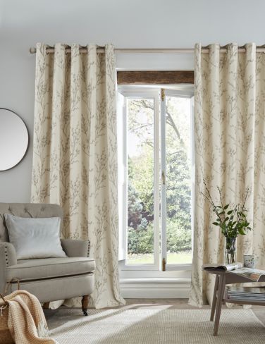 Pussy Willow Offwhite/Dovegrey Eyelet Ready Made Curtains