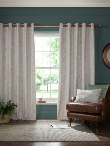 Pussy Willow Truffle Natural Ready Made Curtains