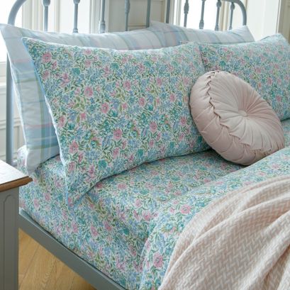 Sherston Floral Powder Blue Fitted Sheet