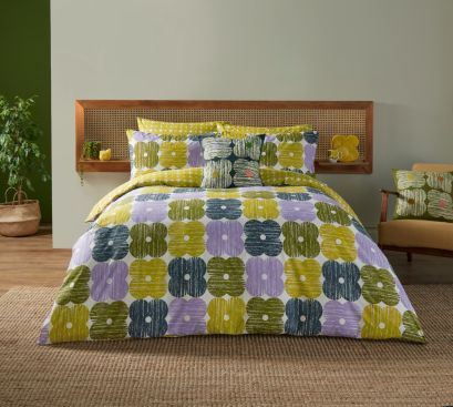 Textured Flower Lilac/moss Bedding