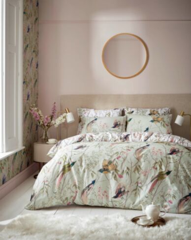 Clavering Birds Sage Green Bedding