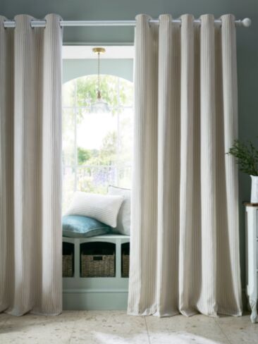 Cornish Chenille Stripe Natural Ready Made Curtains