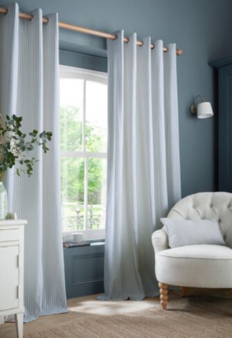 Cornish Chenille Stripe Slate Blue Ready Made Curtains