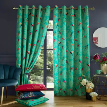 Green Birds Green Ready Made Curtains