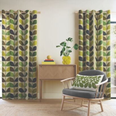 Multi Stem Fern/ochre Ready Made Curtains