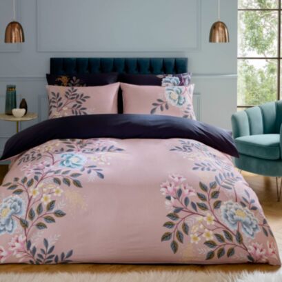 Oriental Blossom Navy/light Mink Bedding