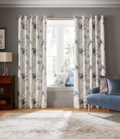 Pallington Bloom Smoke Blue Ready Made Curtains