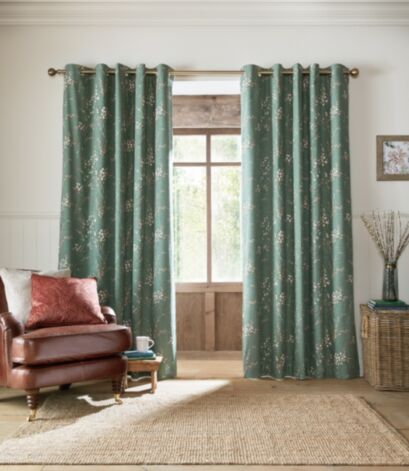 Pussy Willow Fern Green Ready Made Curtains