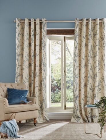 Pussy Willow Offwhite/Seaspray Eyelet Ready Made Curtains