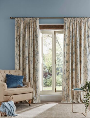 Pussy Willow Offwhite/Seaspray Header Tape Curtains