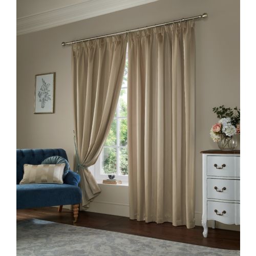Lille Stripe Truffle Natural Ready Made Curtains