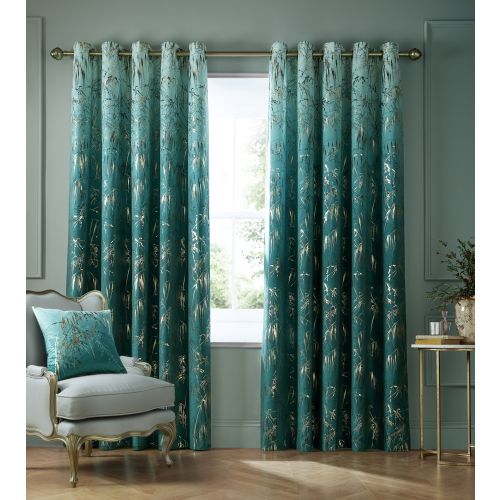 Meadow Grass Teal Ready Made Curtains