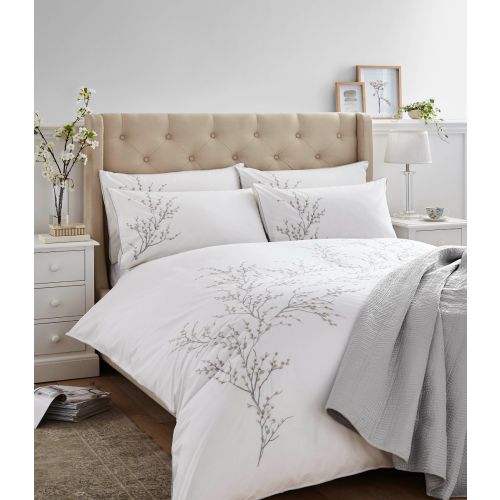 Pussy Willow Embroidered Dove Grey Bedding