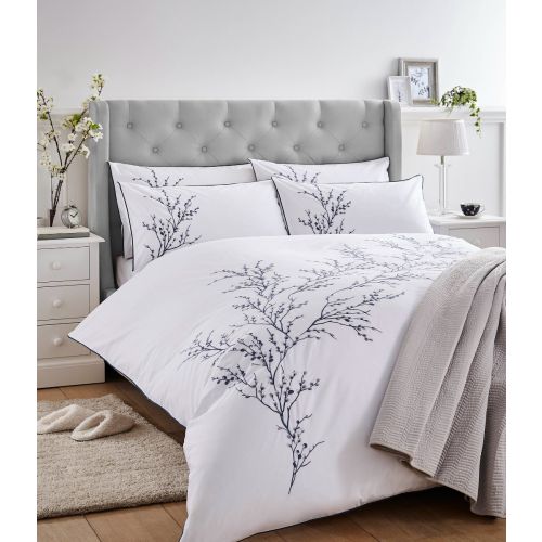Pussy Willow Embroidered Midnight Bedding