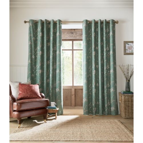 Pussy Willow Fern Green Ready Made Curtains