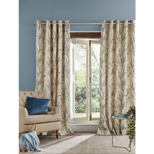 Pussy Willow Offwhite/Seaspray Eyelet Ready Made Curtains