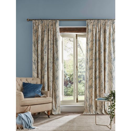Pussy Willow Offwhite/Seaspray Header Tape Curtains