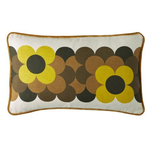 Retro Flower Stripe Dune 30x50cm Microfibre Cushion