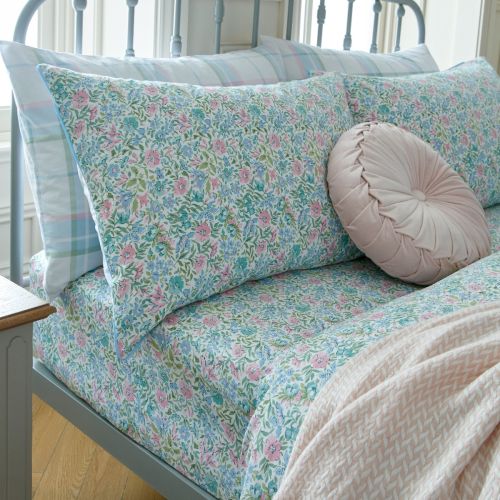 Sherston Floral Powder Blue Fitted Sheet