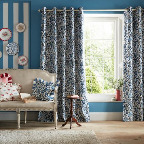 Strawberry Garden Navy Ready Made Curtains